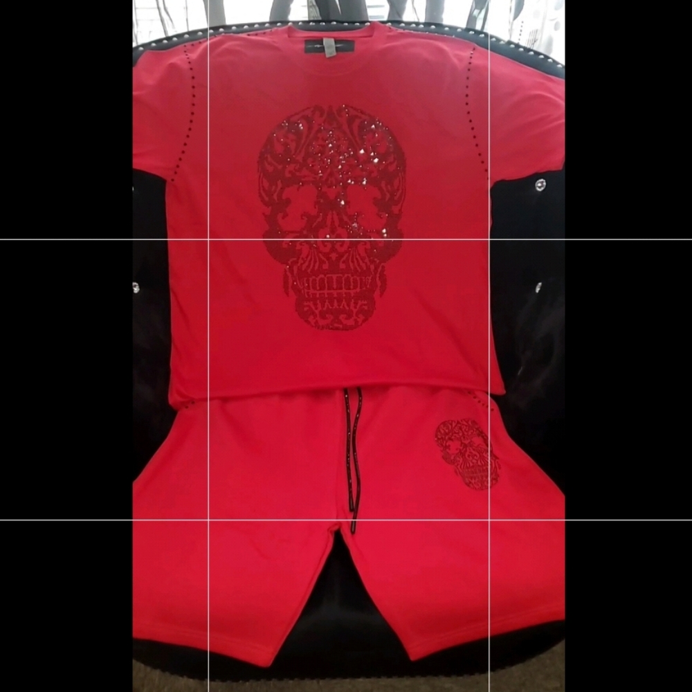 Custom Rhinestone Skull Short Set